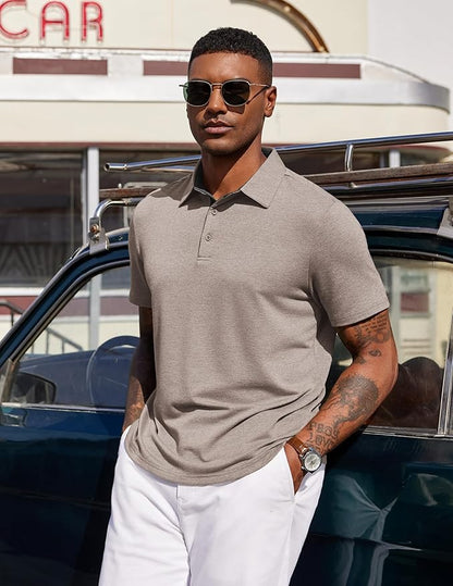 COOFANDY Mens Polo Shirts Short Sleeve Casual Summer Polo Tee Classic Collared Golf Stylish Tops