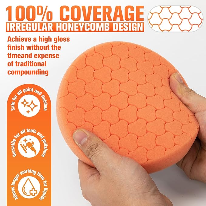 KUIMIT Orange Polish Pad, Buffing Polishing Pads, 1Pc 6.5 Inch Face for 6 Inch 150mm Backing Plate Compound Buffing Sponge Pads for Car Buffer Polisher Compounding, Polishing and Waxing