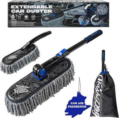Flash Dog Car Duster Exterior & Interior Scratch Free Kit Microfiber and Telescopic Aluminum Alloy Handle for Cars/SUV/Trucks with Car Duster Interior, Portable Waterless Dust Removal