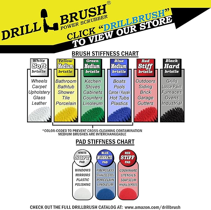 Nylon Drill Brush Attachments for Cleaning Car Accessories, Carpet, Truck Interior, Fabric, Wheel, Rim, Glass, Bath, Tub, Shower, Tile, Grout, Boat Hull, Seats - Drill Brush for Car Detailing Supplies