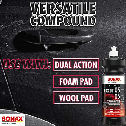 SONAX Profiline ExCut 05-05 | Heavy Cut Compound for Deep Scratch & Swirl Removal | High-Gloss Finish | Removes P1500 Sanding Marks, Scratches & Etching | Silicone-Free & Low Dust | 245300 | 1L