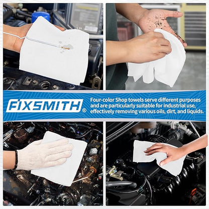 FIXSMITH Microfiber Cleaning Cloth, Shop Towels Bulk, 24 Pack White Microfiber Towels for Cars, All-Purpose Absorbent Cleaning Rags, Dust Cloth for Automotive, Mechanic, Garage, Bar, 12 x 11 inch