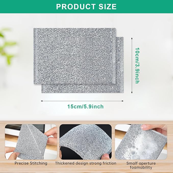 BTIFU 6 Pcs New Upgrade Steel Wire Dishcloth,Multipurpose Reusable Non Scratch Wire Dishcloth,Metal Dish Cloth Wet and Dry,for Kitchen Cleaning,Sinks, Dishes,Stove Top