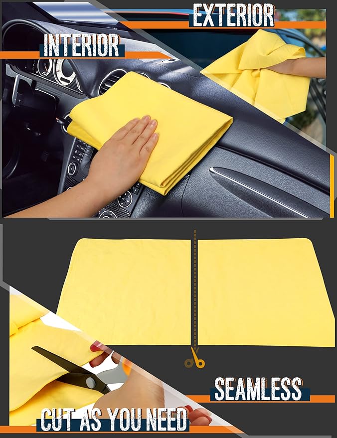 Premium Shammy Towel for Car, Super Absorbent 26""x17"" Large Car Drying Towel, Reusable Soft Car Wash Cloth, Chamois Cloth for Car, Dust Remove, No Scratch/Spot/Streak, Yellow