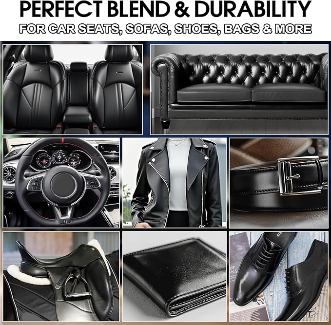 Black Leather & Vinyl Repair Kit for Furniture, Car Seats, Couch, Purse - Fix Scratches, Tears, Fading on Genuine, Faux, Artificial Leather - Super Easy Instructions with Color Mixing Guide