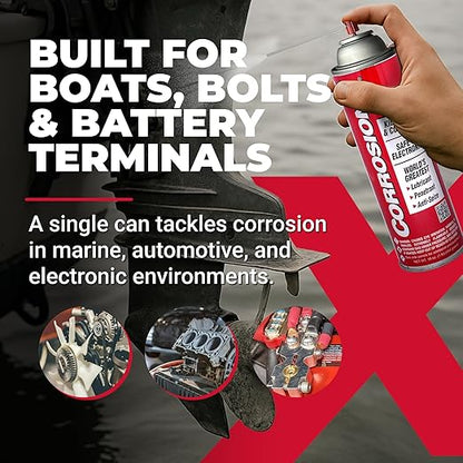 CorrosionX Rust Inhibitor, Industrial-Strength Dielectric Corrosion Prevention, Lubricant & Penetrant for Marine, Automotive, Electronics & RV Use, Protects Bolts, Cables, Engines, Parts, 16oz Aerosol