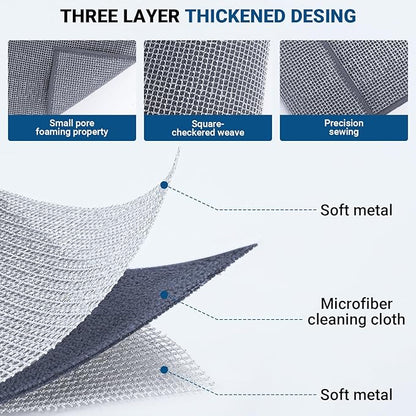 Forggon 10 Pcs New Upgrade 3-Layer Non Scratch Wire Dishcloth,Wire Dishwashing Rag, Non-Scratch Wire Dishwashing Rags for Wet and Dry, Kitchen Cleaning Dish Rags for Cookware,Sinks, Dishes, Stove