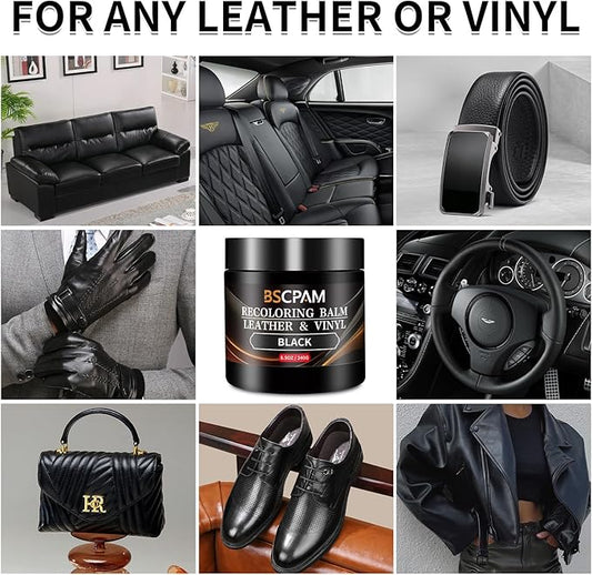 BSCPAM Black Leather Recoloring Balm,Leather Couch Scratch/Stain Remover,Leather Repair kit for Vinyl Furniture and Car Interior,Leather Dye Paint for Scratched and Faded Leather Couches