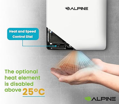 Alpine Commercial Hand Dryer with HEPA Filter, 8 Seconds Extreme Speed Electric Hand Dryer for Home Bathroom/Restaurant with Heat & Speed Control - ADA Compliant (120V White)