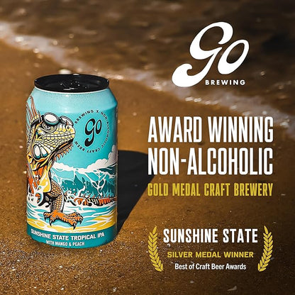 Go Brewing - Sunshine State Tropical IPA - Non-Alcoholic Craft Beer - Small Batch, Low-Calorie Brew - Mango and Peach Flavor Profile - Bold and Smooth Finish - Ideal for Any Occasion (12 Oz, 12 Cans)