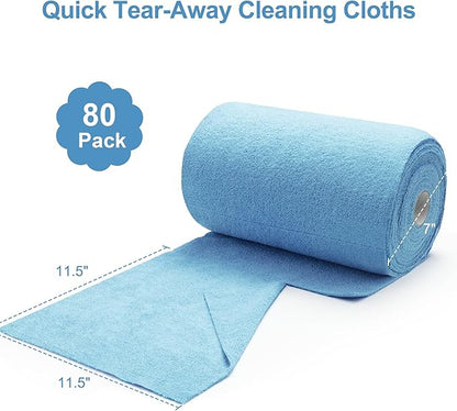 Greenfound Microfiber Cleaning Cloth Roll -80 Pack, 11.5x11.5, Tear Away Towels, Reusable and Washable Rags, Blue