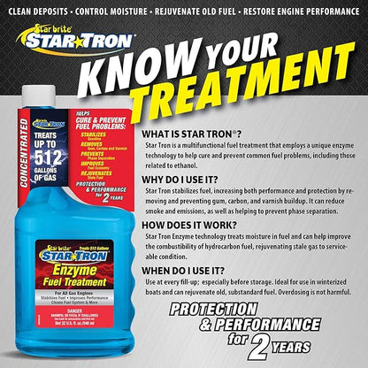 STAR BRITE Star Tron Enzyme Fuel Treatment - Concentrated Gas Formula - Treats 256 Gallons - 16 OZ (093016)