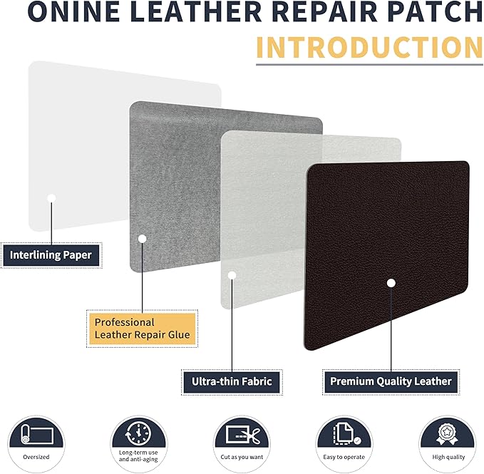 ONine Leather Repair Tape,Self Adhesive Leather Repair Patch,Leather Patches for Furniture,Sofa,Car Seats,Office Chair. Vinyl Repair Kit 16x48in(Dark Brown-Fine Grain)