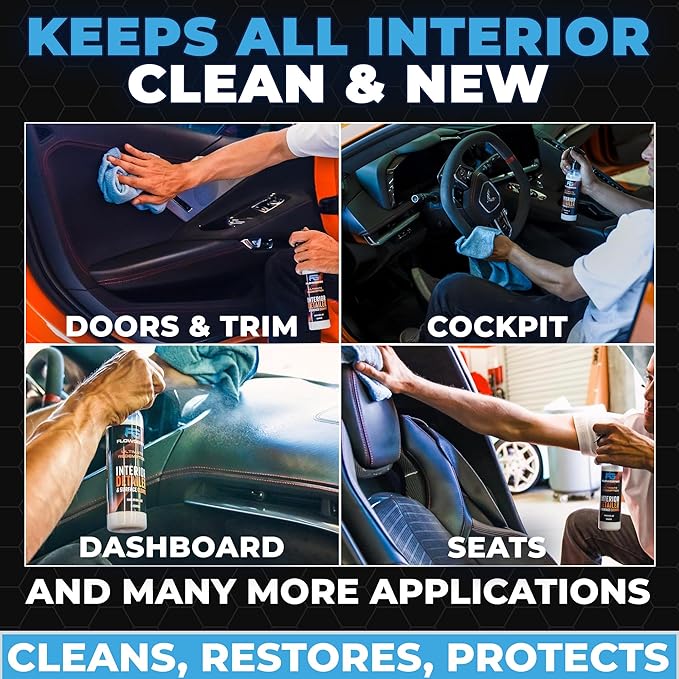 Flowgenix Interior Car Cleaner and Protectant Spray - Interior Detailer and Restoration for Seats, Upholstery, Dashboard, Vinyl, Trim & more - Automotive Detailing Spray for Cars, Motorcycle, RV