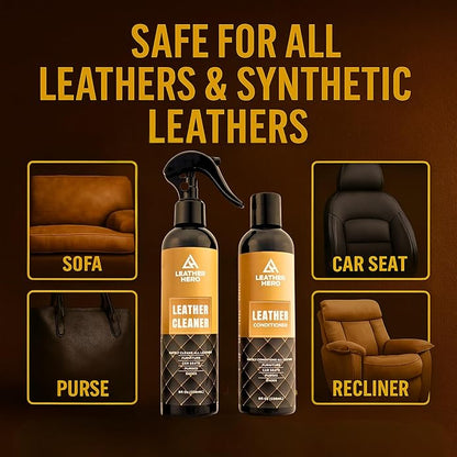 Leather Cleaner and Conditioner Kit – 4-Piece Set with Best Leather Cleaner for Couches, Sofas, Chairs, Furniture, and Car Interiors