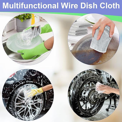 Eakenzy Non Scratch Wire Dishcloth, Multipurpose Wire Dishwashing Rag for Wet and Dry, Steel Cloth for Washing Dishes, Rust Removal Cleaning Cloth Kitchen, No Odor, Double Layer, 20 Pack