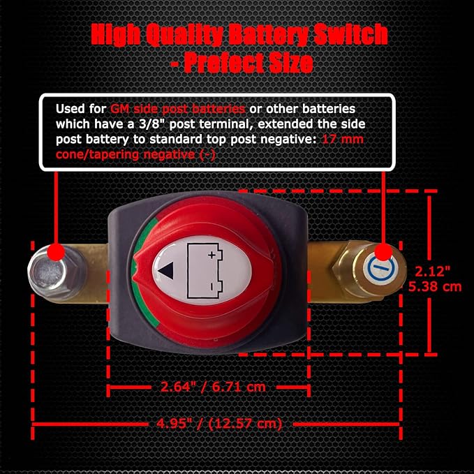 Ampper Side Post Battery Disconnect Switch 12V - 48V, Marine Battery Switch Disconnect Power Cut Shut Off with Adapter for Car, RV and Boat (On/Off)