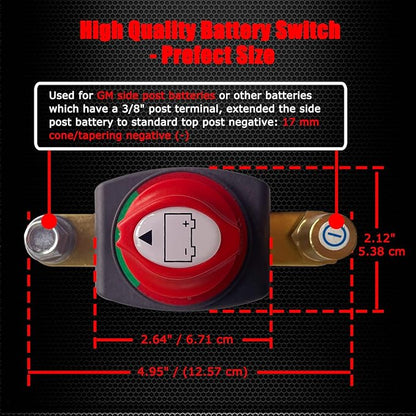 Ampper Side Post Battery Disconnect Switch 12V - 48V, Marine Battery Switch Disconnect Power Cut Shut Off with Adapter for Car, RV and Boat (On/Off)