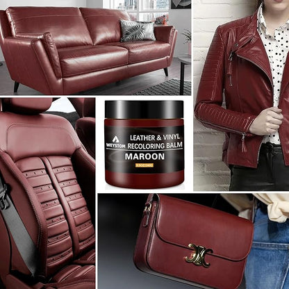 WEYSTOM Leather Recoloring Balm - Maroon Leather Repair Kit for Furniture, Dye, Recolor, Renew, Repair & Restore Aged, Faded, Cracked, Peeling and Scuffed, Car Care