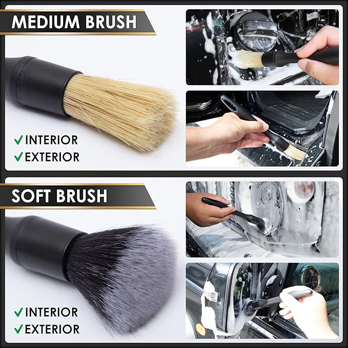 Car Detailing Brush Kit Exterior & Interior Car Cleaner Brush Set | Car Cleaning Kit | Car Accessories | Interior Car Cleaner | Travel Essentials | Black | 5PCS - Japan Import