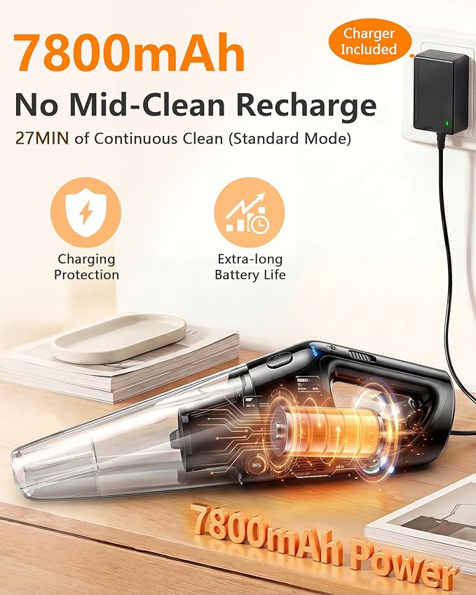 PowerSpeed CleanView Portable Handheld Vacuum - 16000Pa Strong Suction Powerful with 800mL Dust Cup and LED Light - Cordless Vacuum Cleaner for Home Daily Quick Clean - for Dust/Pet Hair/Floor Debris