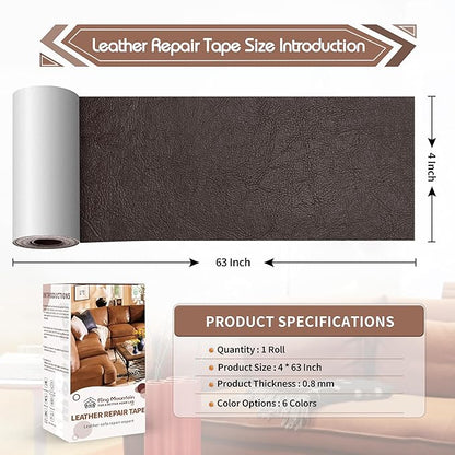 KING MOUNTAIN Leather Repair Patch,4 x 63 Inches self Adhesive Leather Repair Tape for Damaged Leather Furniture, Sofa Seating,Car Seats, Leather Goods（Chocolate Brown）
