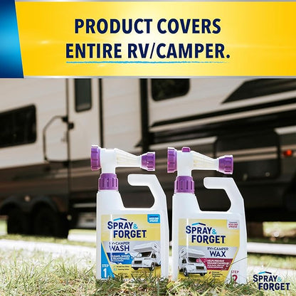 Spray & Forget RV & Camper Wash and Wax Combo, Includes RV & Camper Wash (1 Quart) and RV & Camper Wax (1 Quart) with Convenient, Ready-to-Use Hose End Adapters