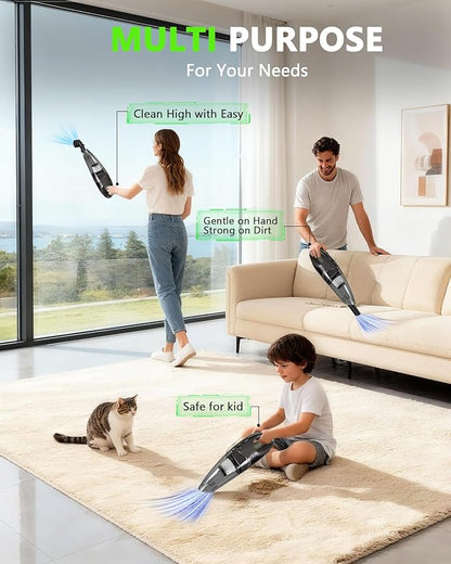 Jeagfen Handheld Vacuum Cordless, 11KPA Strong Suction & 25 Mins Runtime Brushless Motor, Rechargeable Car Vacuum Cleaner with 2 HEPA Filter/Multi-Accessories/Lightweight, for Home/Car/Office Cleaning