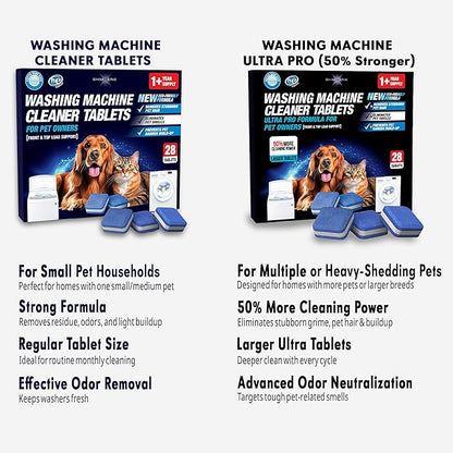 Washing Machine Cleaner New Ultra Pro Tablets 50% Stronger Formula for Pet - 28 Pack, HE Front & Top Load, Washer Deep Cleaning, Remove Tough Pet Hair, Odors, Residue & Grime, No Dander Build-up