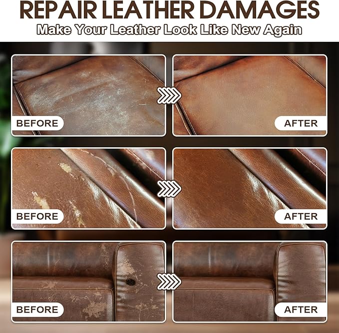 Brown Leather & Vinyl Repair Kit for Furniture, Car Seats, Couch, Purse - Fix Scratches, Tears, Fading on Genuine, Faux, Artificial Leather - Super Easy Instructions with Color Mixing Guide