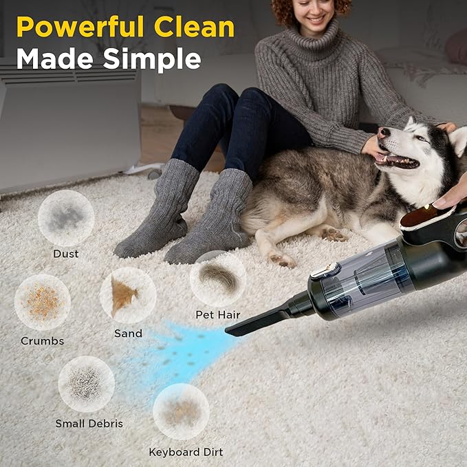 Luminoire Car Vacuum Portable Cordless, 18500Pa Cordless 2-in-1 Vacuum & Air Duster, 5000mAh Battery, 130W Brushless Motor, Handheld with LED Light, Multi Nozzles for Car, Home, Office, Pet