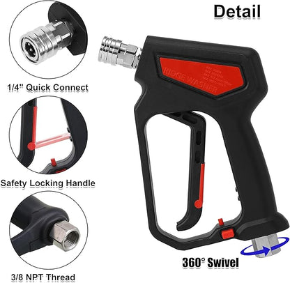 RIDGE WASHER Pressure Washer Gun 5000 PSI, 12 GPM, High Pressure Spray Gun with 1/4" Quick Connector, 3/8'' Quick Connect, M22-14 mm and M22-15 mm Fitting