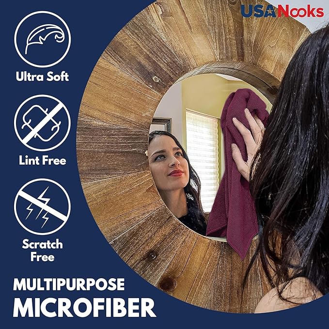 USANOOKS Microfiber Cleaning Cloth - 1200 Washes, Ultra Absorbent Towels Grip Root Weave Grime - 08pack - Burgundy