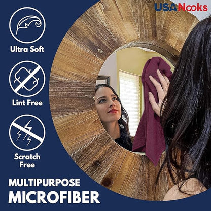 USANOOKS Microfiber Cleaning Cloth - 1200 Washes, Ultra Absorbent Towels Grip Root Weave Grime - 08pack - Burgundy