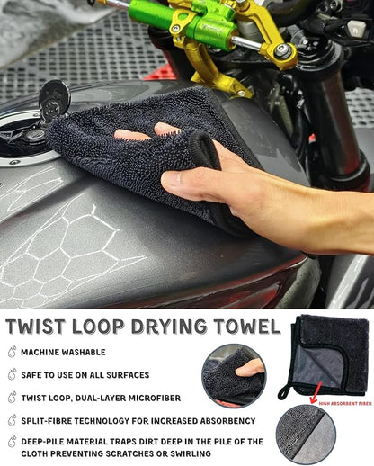 oesee 8 Pack Motorcycle Cleaning Kit - Professional Safe for Chrome/Engine/Tires, Hard Reach Brush, Microfiber Mitt, Detailing Tools, Drying Towel & Wax Applicators
