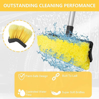 Car Wash Brush with 65'' Long Handle, Soft Bristle Car Washing Brush with Detachable Handle and Hose Attachment for RV, Boat, Car, House Siding, Floors