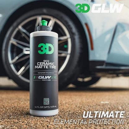 3D GLW Series SiO2 Ceramic Matte Tire Shine | Deep Matte Finish Tire Protectant | Hydrophobic & UV Resistant | Anti-Fade, No Sling | Pro Car Detailing |64 oz