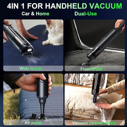 Seiyeje Car Vacuum, Handheld Cordless Vacuum 19000Pa, 4-in-1 Mini Portable Cleaner with Green LED Detection Light, 2 Modes for Car, Home, Office, Desk & Keyboards, Rechargeable, Washable Filter