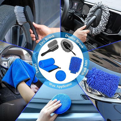 AUTODECO 34Pcs Car Detailing Brush Set, Car Detailing Kit, Auto Detailing Drill Brush Set, Car Detailing Brushes, Car Wash Cleaning Tools Kit for Interior, Exterior, Wheels, Blue