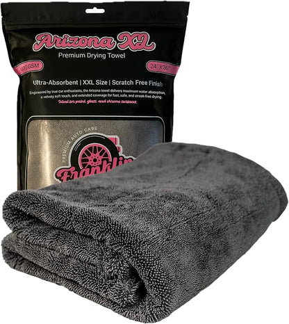 Franklin Shine Arizona XL Microfiber Car Drying Towel – 24”x36” – 1400 GSM Double Twisted Loop – Ultra Absorbent, Streak-Free, for Men Gifts for Men – Car Detailing Towel for Professionals