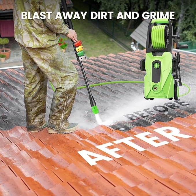 Pressure Cleaner 5000PSI Power Cleaners Powered with 33ft Pressure Hose, 4 Nozzle and Foam Cannon, powerCleaners for Home, Cars, Fences, Patio, Green