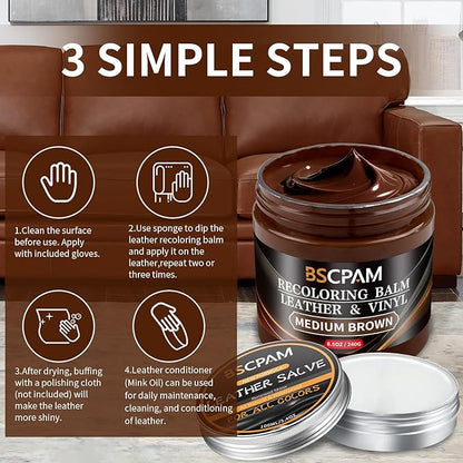 BSCPAM Medium Brown Leather Recoloring Balm with 100ml Mink Oil,Leather Couch Scratch Remover,Leather Repair kit for Vinyl Furniture and Car Interior,Leather Dye Paint,Mink Oil for Leather