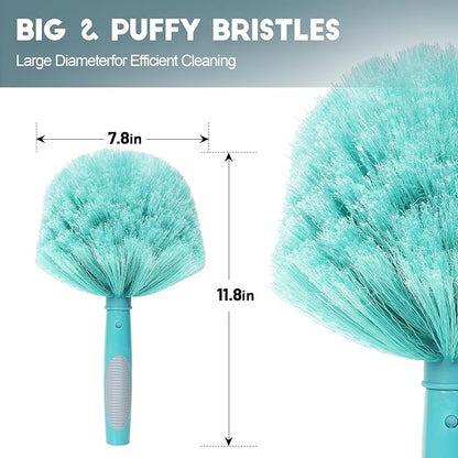 30 Feet High Reach Cobweb Duster with 6-24Ft Extension Pole, Webster Cobweb Duster with 5-Stage Telescopic Aluminum Pole, Spider Web Brush for Outdoor & Indoor Cleaning - Soft Bristles.
