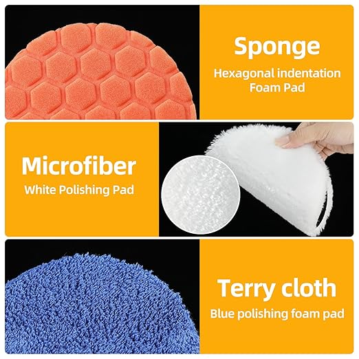 Buffing Polishing Pads 7 Inch - 7Pcs 180mm Face for 7 Inch Backing Plate, Car Compound Buffing Sponge Pads and Woolen Cutting Polishing Pad Kit