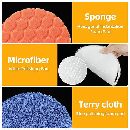 Buffing Polishing Pads 7 Inch - 7Pcs 180mm Face for 7 Inch Backing Plate, Car Compound Buffing Sponge Pads and Woolen Cutting Polishing Pad Kit