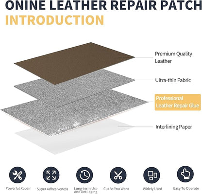 ONine Leather Repair Patch，Leather Repair Tape, 3 x 60 inches Leather Repair Patch for Furniture,Sofas, Office Chair,car Seats,Vinyl Repair Kit(Dark Khaki)