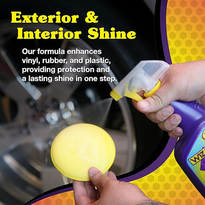 Wizards - Vinyl & Tire Shine Spray, Tire Dressing and Protectant, Professional Detail Spray, No Sling Off, Anti-static Car Detailing Spray, KeepingTires & Vinyls Look New, Car Care Products, 1 Gallon