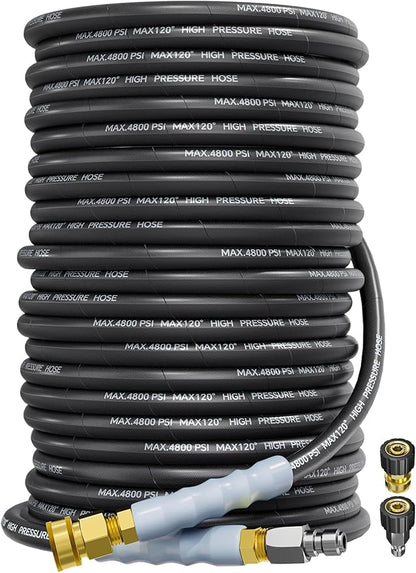3/8" 4800PSI Pressure Washer Hose 150FT with Swivel Quick Connect for Cold/Hot Water Max 248°F, Kink Resistant Steel Wire Braided, Wear Resistant Power Washer Hose with M22 14mm Adapter