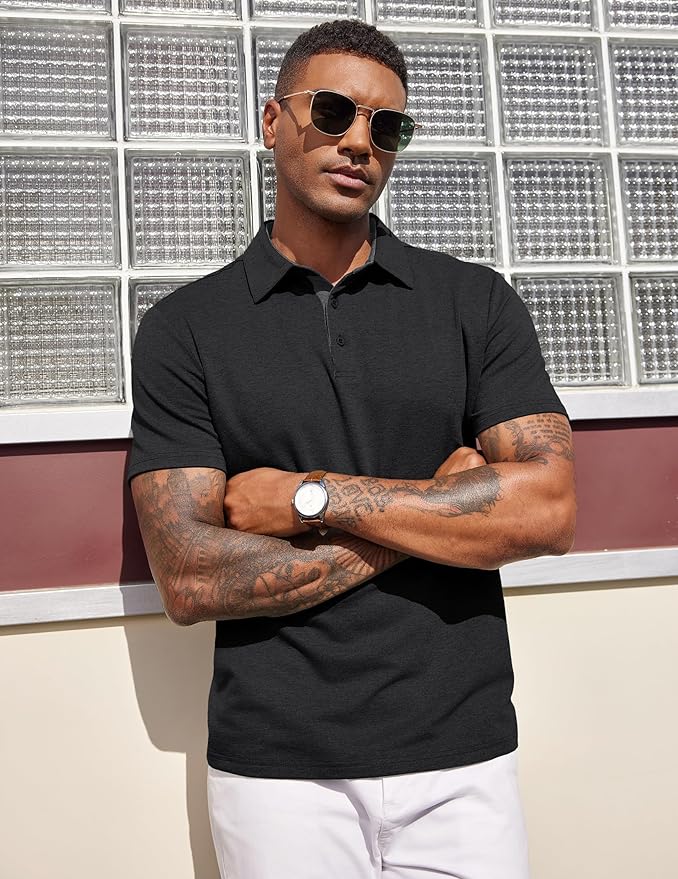 COOFANDY Mens Polo Shirts Short Sleeve Casual Summer Polo Tee Classic Collared Golf Stylish Tops
