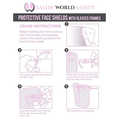 TCP Global Salon World Safety Face Shields with Pink Glasses Frames (Case of 200) - Ultra Clear Protective Full Face Shields to Protect Eyes, Nose, Mouth - Anti-Fog PET Plastic, Goggles